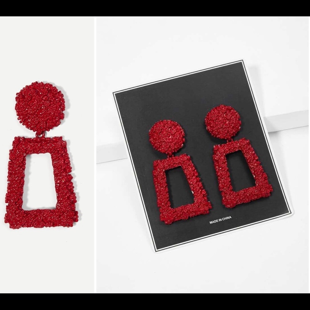 Red door knocker earrings